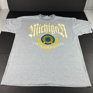 VTG 90s Michigan Wolverines Shirt Extra Large Grey Pin Stripe Single Stitch Tee